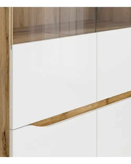 Vitrina Nuis 90 cm con 4 puertas roble wotan/blanco brillo