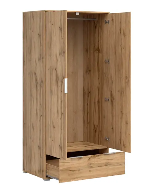 Armario de dos puertas Zele 90 cm con cajón roble wotan