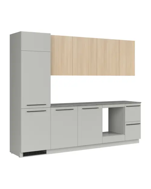 Conjunto de cocina Milino Medium A 285 cm gris/roble con encimera