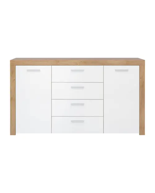 Cómoda Balder 155 cm con 2 puertas y 4 cajones roble riviera/blanco brillo
