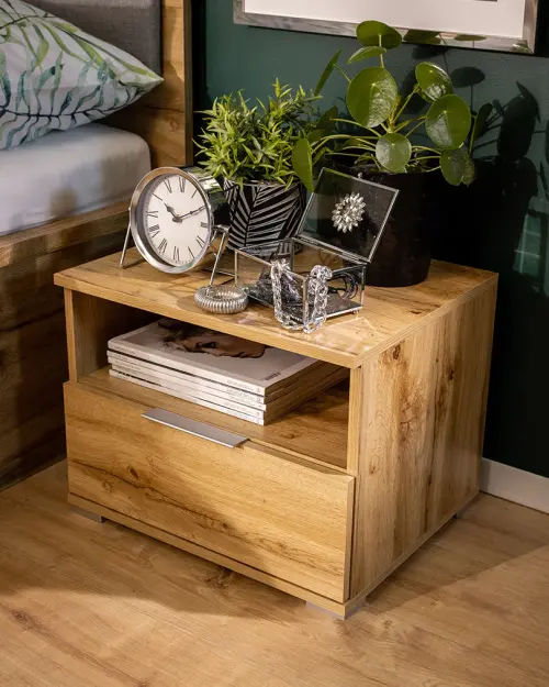 Mesita de noche Zele 50 cm con cajón roble wotan