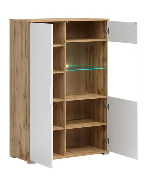 Vitrina Zele 90 cm con 2 puertas roble wotan/blanco brillo