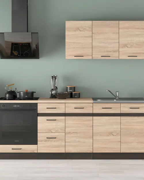 Conjunto de cocina Junona Line 300 cm roble sonoma con encimera