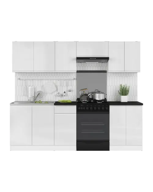 Conjunto de cocina Junona Line 240 cm blanco brillo sin encimera