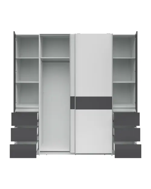 Armario de puertas correderas Fabio 215 cm con cajones blanco/grafito