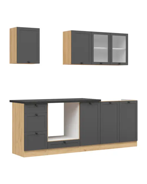 Conjunto de cocina Junona Line 220 cm grafito con encimera