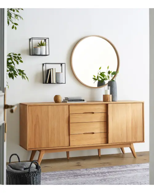 Espejo de pared con marco Circle 80 cm redondo marrón