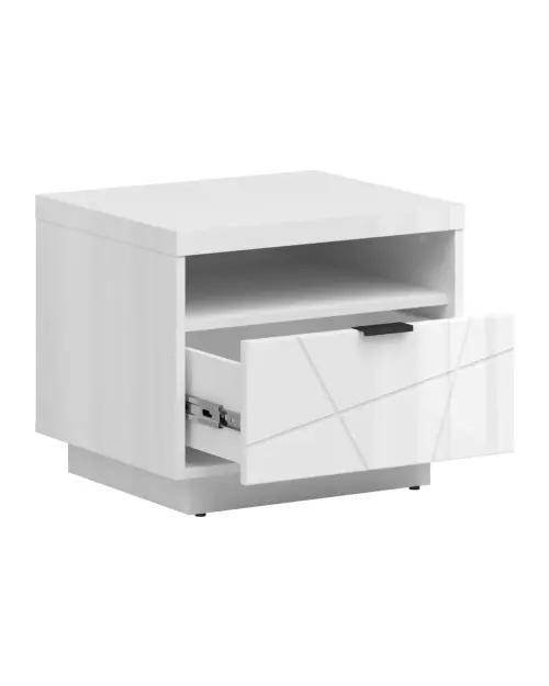 Mesita de noche Forn 50 cm con cajón blanco alto brillo