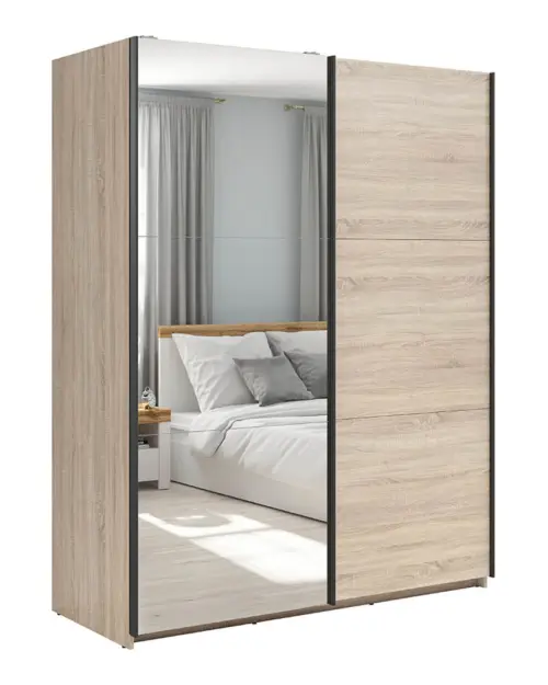 Armario de puertas correderas Tetrix 153 cm con espejo roble sonoma