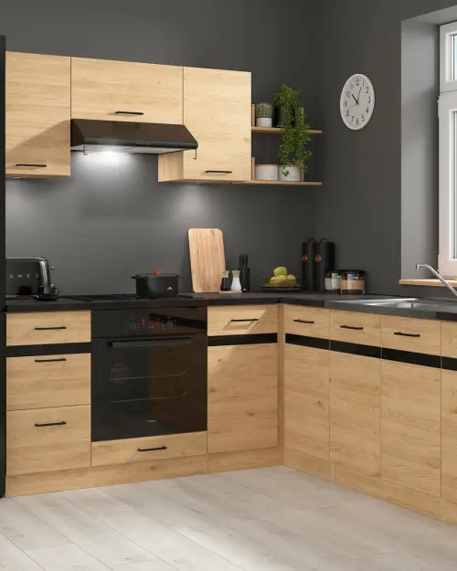 Conjunto de cocina rinconera Junona Line 200x220 izquierdo roble bernstein sin encimera