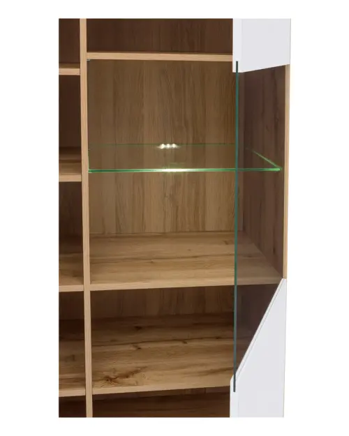 Vitrina Zele 90 cm con 2 puertas roble wotan/blanco brillo