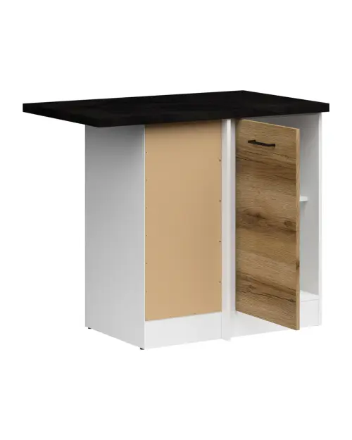 Szafka dolna kuchenna narożna Junona Line lewa z blatem dąb delano jasny, z blatem zajmuje narożnik 100x60 cm