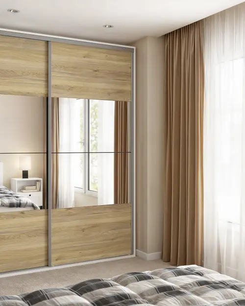 Armario de puertas correderas Flex 200 cm con espejo blanco/roble mauvella