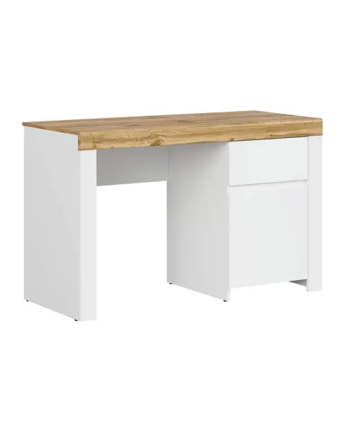 Escritorio Holten 130 cm con puerta y cajón roble wotan/blanco