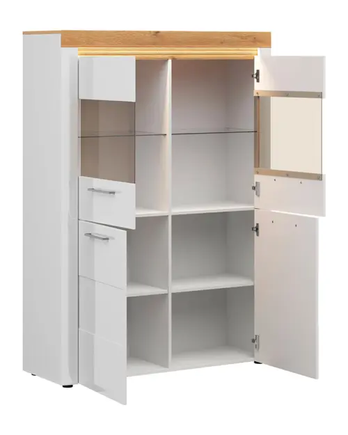 Vitrina Horton 119 cm con 4 puertas blanco brillo