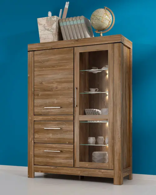 Vitrina Gent 115 cm con 2 puertas y 2 cajones roble stirling