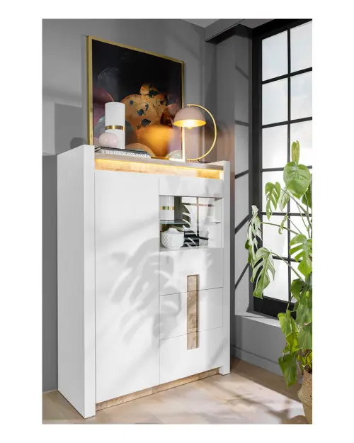 Vitrina Alameda 102 cm con 2 puertas y 2 cajones blanco brillo