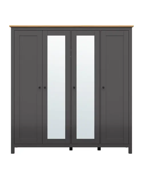 Armario de cuatro puertas Hesen 197 cm con espejo grafito/roble artisan