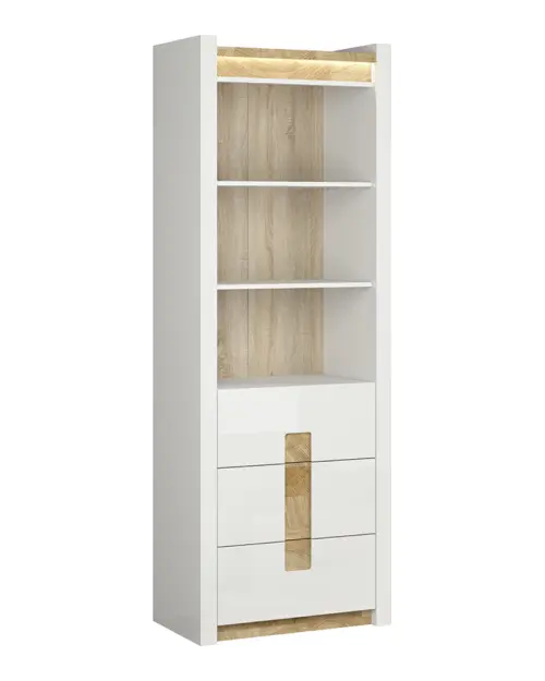 Estantería Alameda 72 cm con 3 cajones y 3 estantes blanco brillo