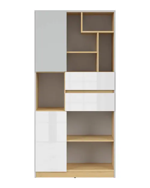 Estantería Nandu 80 cm con 2 puertas 2 cajones y 7 estantes gris claro/roble polaco