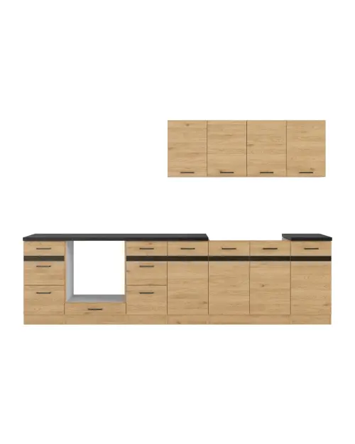 Conjunto de cocina Junona Line 300 cm roble bernstein con encimera