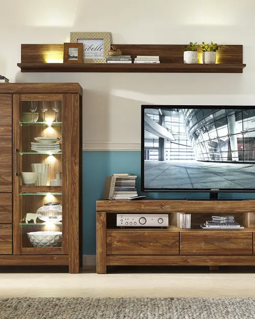 Vitrina Gent 115 cm con 2 puertas y 2 cajones roble stirling