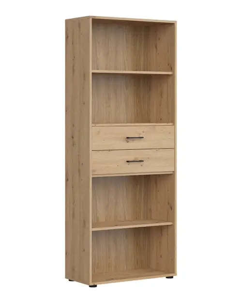 Estantería Space Office 80 cm con 2 cajones y 4 estantes roble artisan