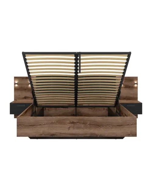 Conjunto Kassel cama 160 y mesitas de noche roble monastery/roble negro