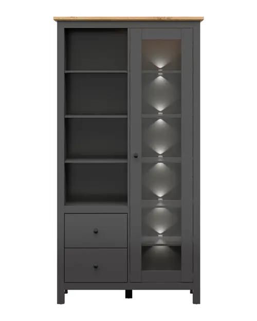 Vitrina Hesen 106 cm con puertas y 2 cajones grafito