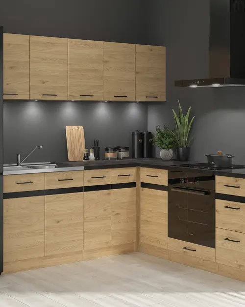 Conjunto de cocina rinconera Junona Line 200x200 izquierdo roble bernstein con encimera