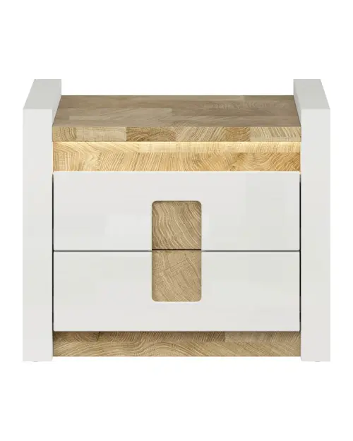 Mesita de noche Alameda 62 cm  con cajones blanco brillo/roble westminster