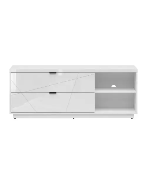 Mueble RTV Forn 156 cm con 2 cajones y estante blanco brillo