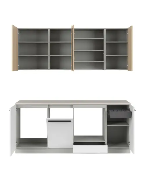 Juego de cocina Milino Small 210 cm blanco/roble con encimera