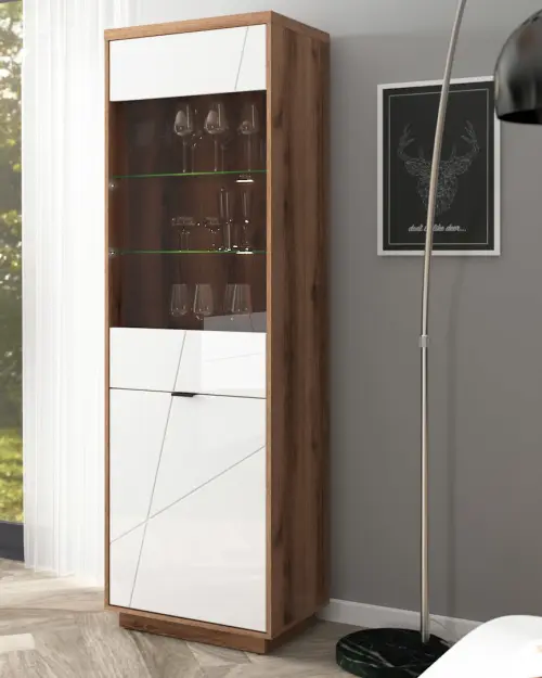 Vitrina Forn 64 cm con 2 puertas roble delano oscuro/blanco brillo