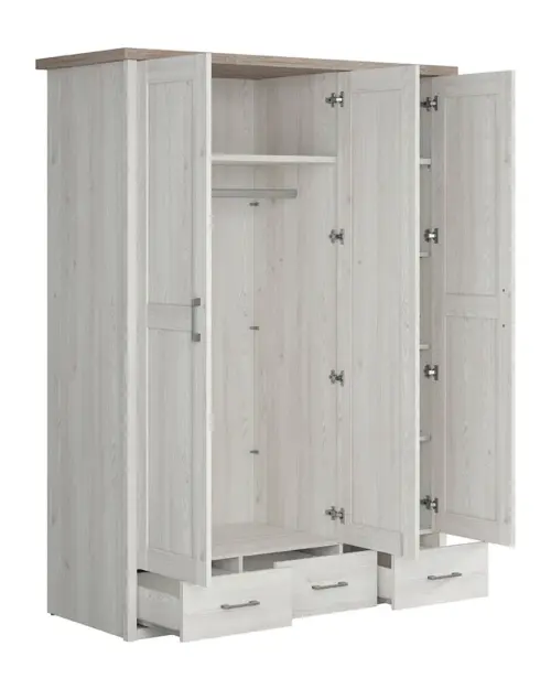 Three-door wardrobe Luca Juzi with mirror and drawers light sibiu larch