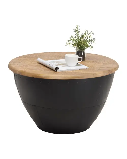 Mesa redonda Daniels madera de mango/negro