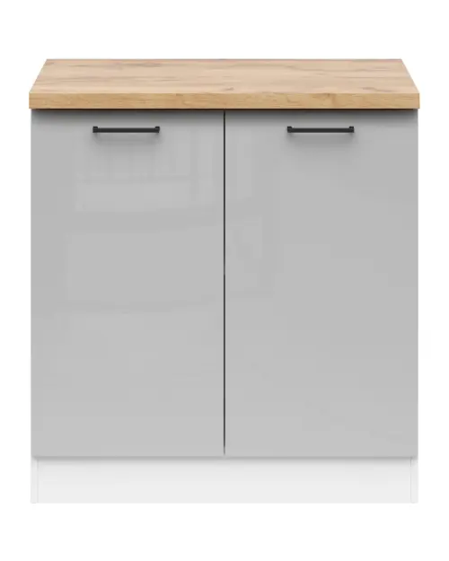 Szafka dolna Junona Line 80 cm dwudrzwiowa jasnoszary połysk z blatem