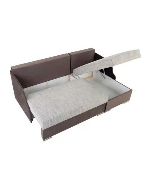Sofá rinconera universal Merin con función de cama y 2 arcones marrón