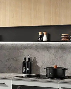 Iluminación LED con estante de 225 cm para cocina Milino negro