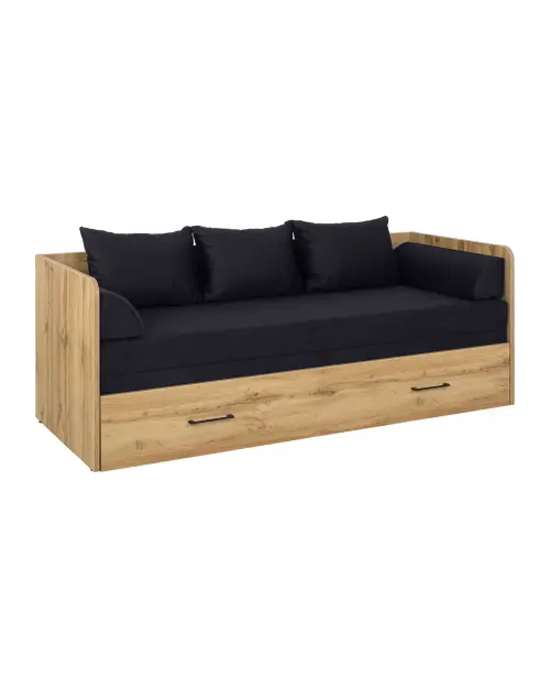Cama extensible Tetrix roble wotan 80-160x200 con contenedor, colchón y cojines negra