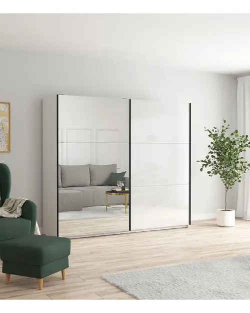 Armario de puertas correderas Tetrix 220 cm con espejo blanco brillo