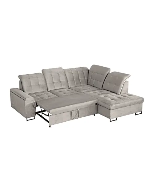 Right-hand corner sofa bed Aragon with adjustable headrest and seat beige