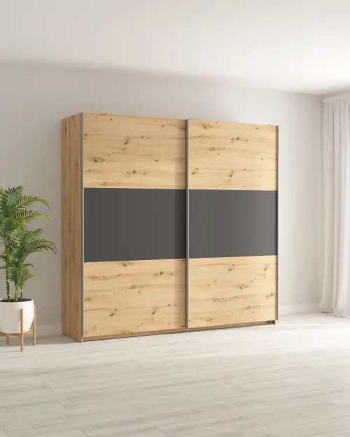 Armario de puertas correderas Saturn 218 cm roble artisan/grafito