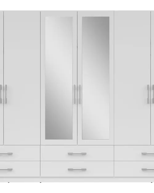 Шкаф шестидверный Herford 270 см с зеркалом и 6 ящиками белый