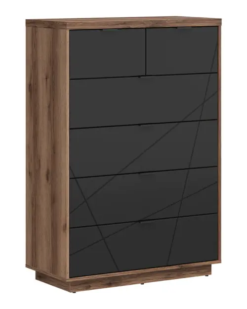 Cómoda Forn 90 cm con 6 cajones roble delano oscuro/negro mate