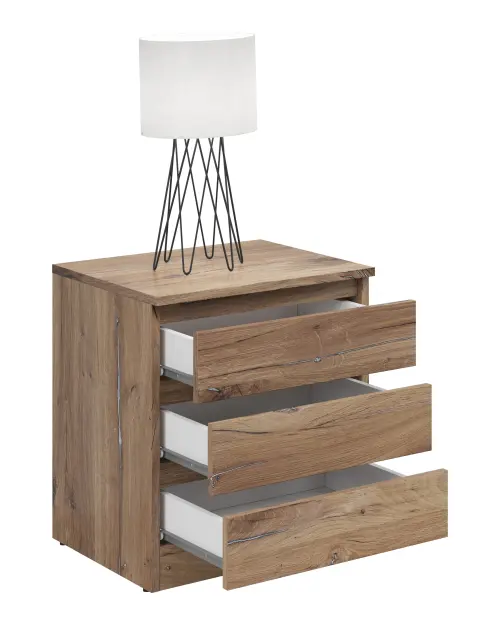 Mesita de noche Saturn 45 cm con 3 cajones roble flagstaff oscuro