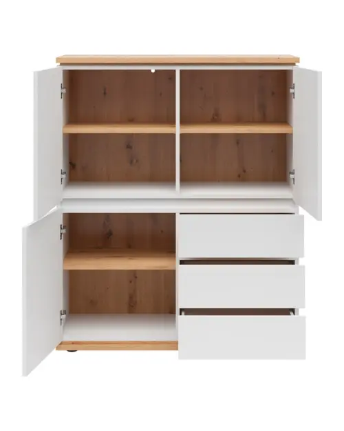 Cómoda Yamael 100 cm con 3 puertas y cajones blanca