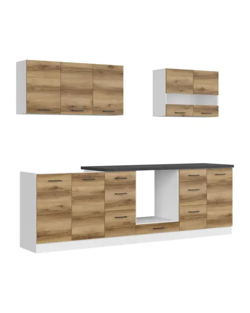 Conjunto de cocina Junona Line 260 cm roble delano claro con encimera