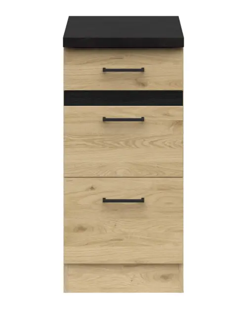 Armario de cocina inferior Junona Line 40 cm con cajones roble bernstein con encimera