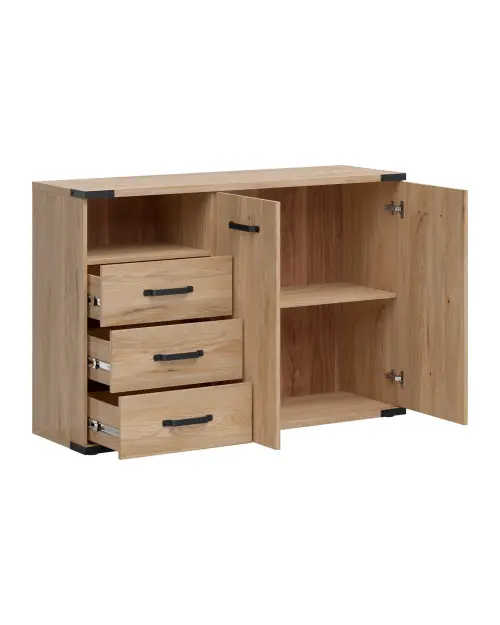 Cómoda Lara 130 cm con 2 puertas 3 cajones y estante fresno belarus